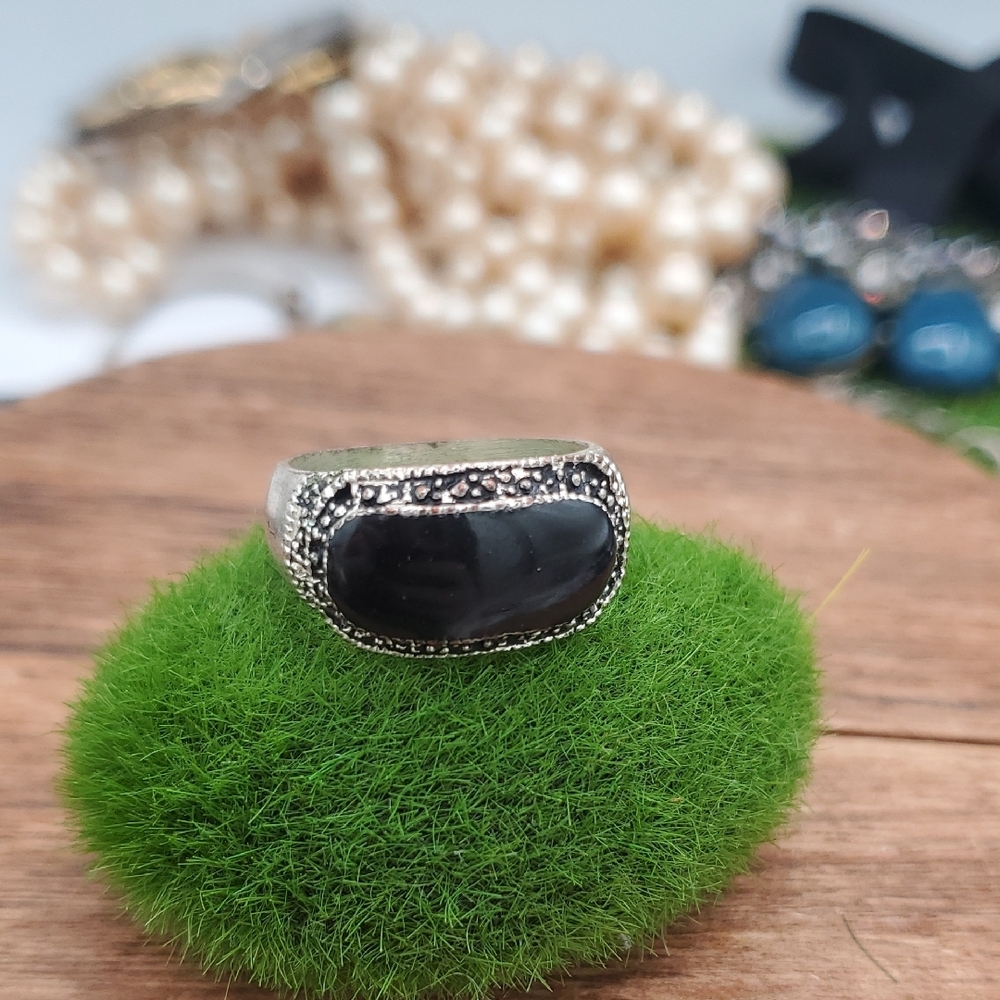 Black Silver Tone Men's Ring Size 8 R808